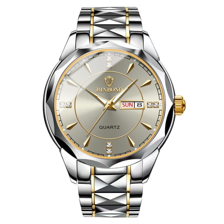 BINBOND B5552 Luminous Multifunctional Business Calendar Quartz Watch(Inter-gold-Gray) - free shipping - PMC TechLife - Order now!