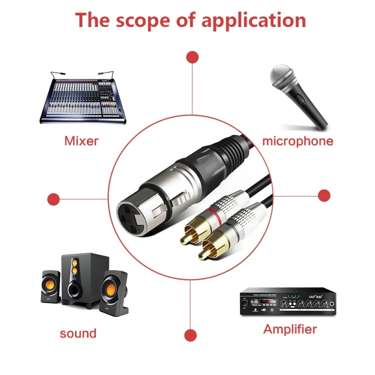 XLR Female To 2RCA Male Plug Stereo Audio Cable, Length: 10m - Microphone Audio Cable & Connector by PMC TechLife | Online Shopping South Africa | PMC TechLife | Buy Now Pay Later Mobicred
