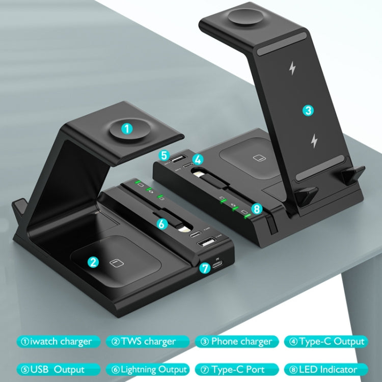 Z252 6-In-1 Wireless Charging Stand Dock With USB-C/Type-C Port & 8 Pin Charge Cable(White) - Wireless Charger by PMC Jewellery | Online Shopping South Africa | PMC Jewellery | Buy Now Pay Later Mobicred