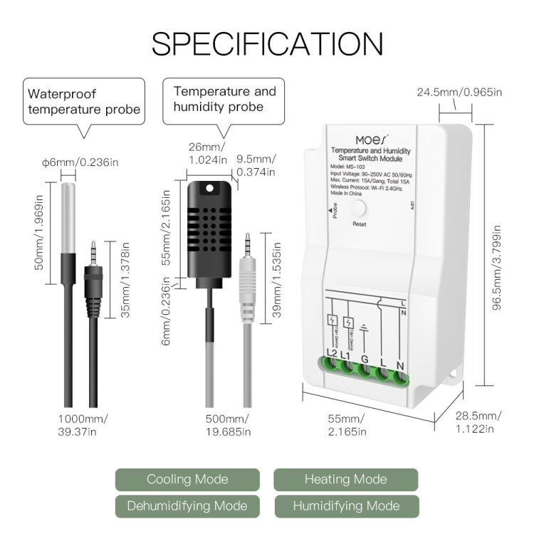 WiFi Switch Module+Temperature and Humidity Probe Tuya Dual-way Temperature and Humidity Switch Timer Smart Switch - Smart Switch by PMC Jewellery | Online Shopping South Africa | PMC Jewellery | Buy Now Pay Later Mobicred