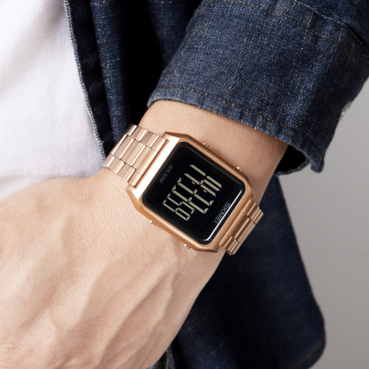 SKMEI 1879 Square Large Screen Men Steel Belt Multi-function EL Luminous Watch, Color: Rose Gold - free shipping - PMC TechLife - Order now!