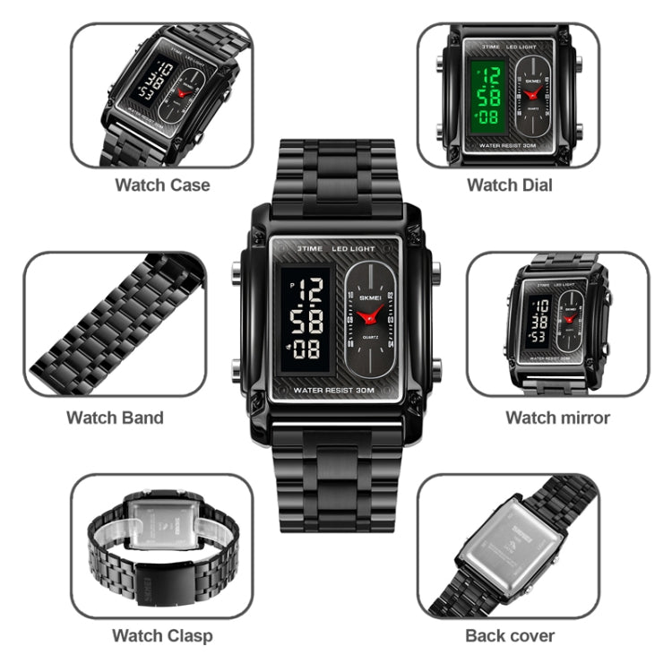SKMEI 1868 Square Double Display Waterproof Men Watch, Style: Leather Belt (Rose Gold) - free shipping - PMC TechLife - Order now!