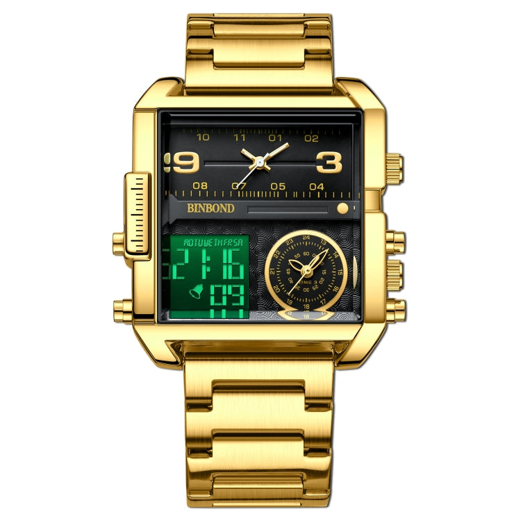 BINBOND B3332 Square Multifunctional Sports Quartz Waterproof Watch(Full-gold-Black) - free shipping - PMC TechLife - Order now!
