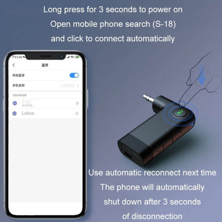 S-18 Car Mini AUX Audio Adapter Wireless Bluetooth 5.0 Receiver - Bluetooth Car Kits by PMC Jewellery | Online Shopping South Africa | PMC Jewellery | Buy Now Pay Later Mobicred