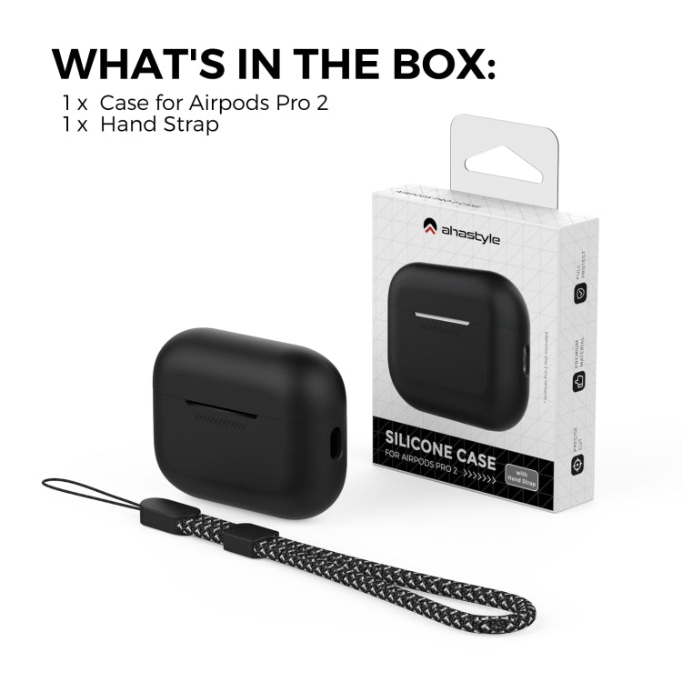 For AirPods Pro 2 AhaStyle PT187 Silicone One-Piece Protective Case With Lanyard Case(Black) - For AirPods Pro 2 by AhaStyle | Online Shopping South Africa | PMC Jewellery | Buy Now Pay Later Mobicred