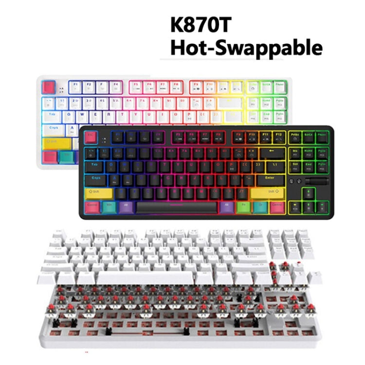 Ajazz K870T 87-Key Hot Swap Bluetooth/Wired Dual Mode RGB Backlight Office Game Mechanical Keyboard Tea Shaft (White) - Wireless Keyboard by Ajazz | Online Shopping South Africa | PMC Jewellery | Buy Now Pay Later Mobicred