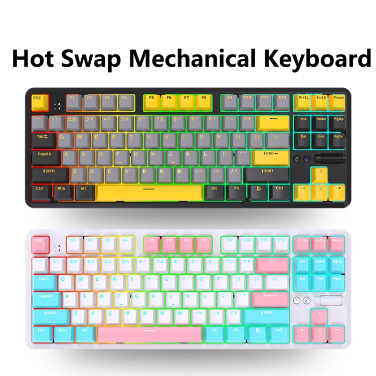 Ajazz K870T Pro 87 Keys Three Mode Wireless/Bluetooth/Wired Pluggable RGB Mechanical Keyboard Red Shaft (White) - free shipping - PMC Jewellery - Order now!