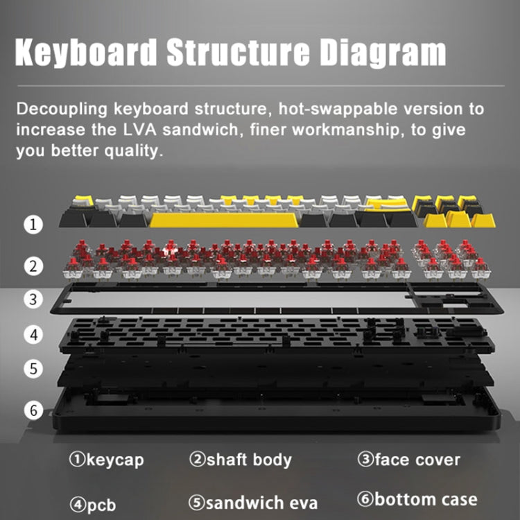Ajazz K870T Pro 87 Keys Three Mode Wireless/Bluetooth/Wired Pluggable RGB Mechanical Keyboard Red Shaft (White) - free shipping - PMC Jewellery - Order now!