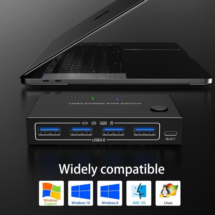 KC-KVM201A 2 In 1 Out 4K 60HZ HDMI KVM Switching USB3.0 Shared Computer Shaped Printer U Disk(Black) - Switch by PMC Jewellery | Online Shopping South Africa | PMC Jewellery | Buy Now Pay Later Mobicred