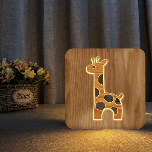 FS-T2330W  3D Wooden Carving Giraffe Table Lamp USB Night Light Crafts - Novelty Lighting by PMC Jewellery | Online Shopping South Africa | PMC Jewellery | Buy Now Pay Later Mobicred