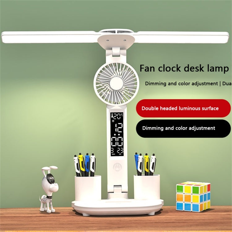 Rechargeable  3200mAh Double Head Lighting LED Fan Desk Lamp with Pen Holder & Clock - Desk Lamps by PMC Jewellery | Online Shopping South Africa | PMC Jewellery