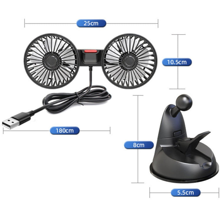 F4206 Suction Cup Double Head Car USB Fan(Black) - Heating & Fans by PMC TechLife | Online Shopping South Africa | PMC TechLife | Buy Now Pay Later Mobicred