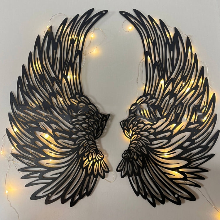 1pair 30cm Double Sided Black Engraved Metal LED Angel Wings Wall Hanging Decoration With Lights - Ornaments by PMC Jewellery | Online Shopping South Africa | PMC Jewellery