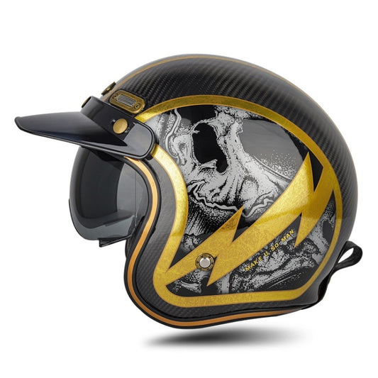 SOMAN Motorcycle Four Seasons Carbon Fiber Half Helmet, Color: Carbon Fiber Gold Lightning(XXL) - Helmets by SOMAN | Online Shopping South Africa | PMC Jewellery | Buy Now Pay Later Mobicred
