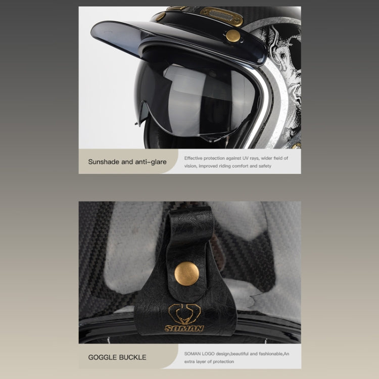 SOMAN Motorcycle Four Seasons Carbon Fiber Half Helmet, Color: FRP Bright Black(XL) - Helmets by SOMAN | Online Shopping South Africa | PMC Jewellery | Buy Now Pay Later Mobicred