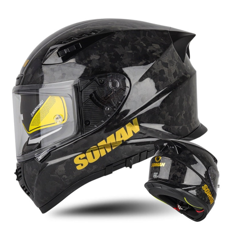 SOMAN Motorcycle Carbon Fiber Double Lens Thermal Safety Helmet, Size: XXL(Cheetah Print) - Helmets by SOMAN | Online Shopping South Africa | PMC Jewellery | Buy Now Pay Later Mobicred