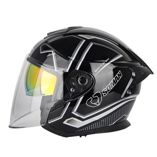 SOMAN Motorcycle Electric Bicycle Dual Lens Riding Helmet, Size: M(Black Silver) - Helmets by SOMAN | Online Shopping South Africa | PMC Jewellery | Buy Now Pay Later Mobicred