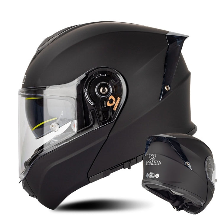 SOMAN Racing Motorcycle Double Lens Riding Safety Helmet, Size: M(Matt Black) - free shipping - PMC TechLife - Order now!
