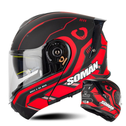 SOMAN Racing Motorcycle Double Lens Riding Safety Helmet, Size: XXL(Prince Charle Red) - Helmets by SOMAN | Online Shopping South Africa | PMC Jewellery | Buy Now Pay Later Mobicred