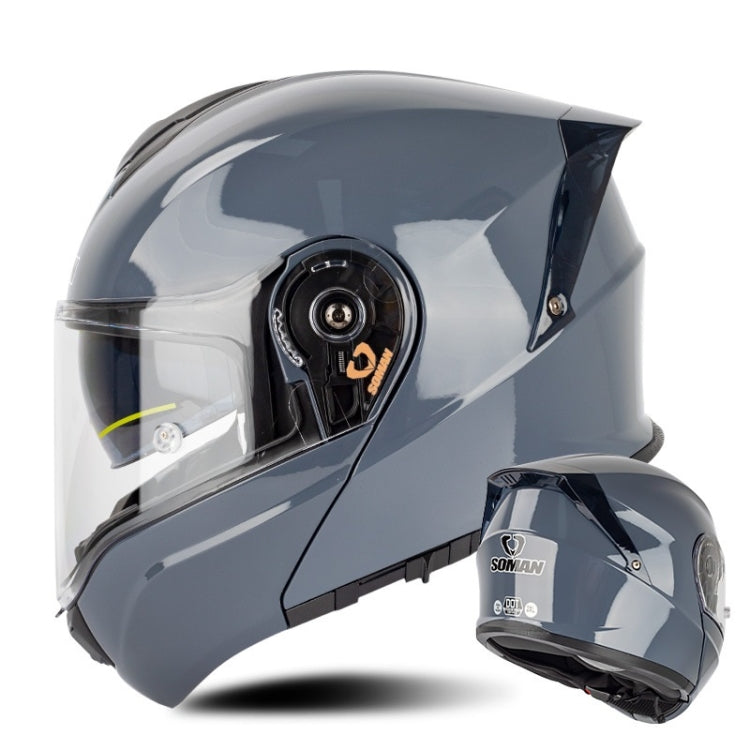 SOMAN Racing Motorcycle Double Lens Riding Safety Helmet, Size: XXL(Cement Gray) - free shipping - PMC TechLife - Order now!