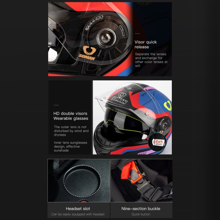 SOMAN Racing Motorcycle Double Lens Riding Safety Helmet, Size: L(Pearl White) - free shipping - PMC TechLife - Order now!