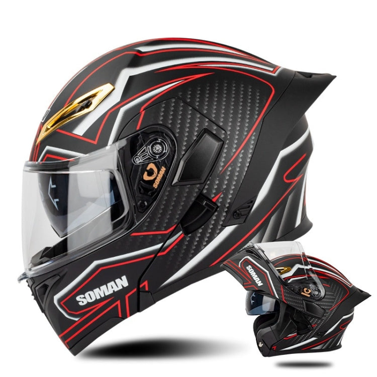 SOMAN Motorcycle Dual Lens Riding Peel-Off Full Coverage Helmet, Size: S(Matt Black Red) - Helmets by SOMAN | Online Shopping South Africa | PMC TechLife | Buy Now Pay Later Mobicred