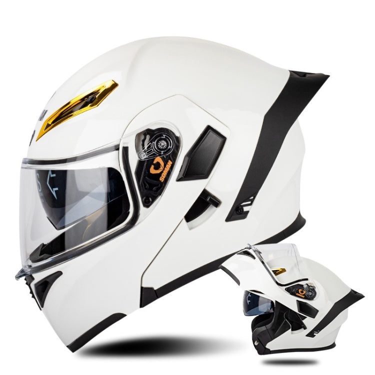 SOMAN Motorcycle Dual Lens Riding Peel-Off Full Coverage Helmet, Size: XL(Pearl White) - free shipping - PMC TechLife - Order now!