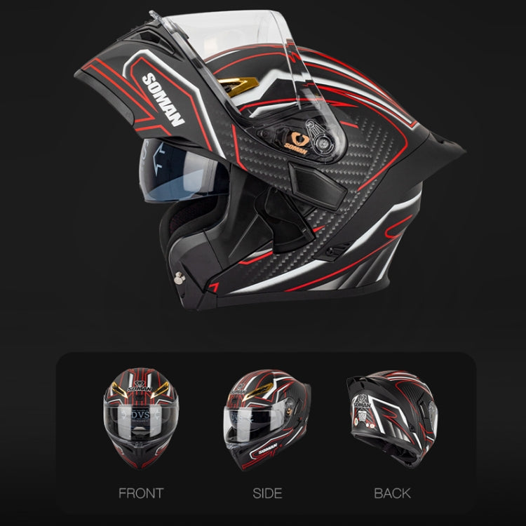 SOMAN Motorcycle Dual Lens Riding Peel-Off Full Coverage Helmet, Size: S(Bright Black) - Helmets by SOMAN | Online Shopping South Africa | PMC Jewellery | Buy Now Pay Later Mobicred