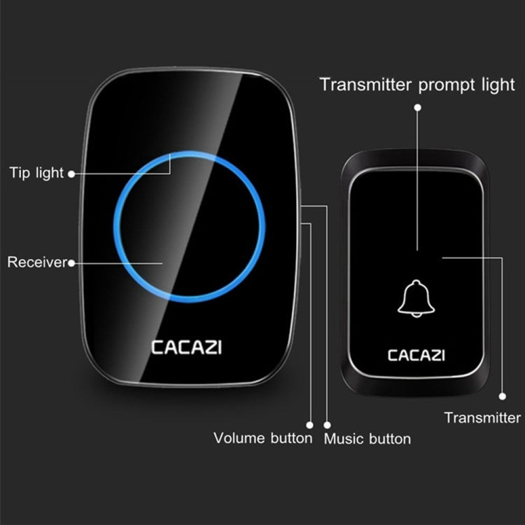 CACAZI A06-DC 1 To 1 Battery Type Smart Home Wireless Waterproof Music Doorbell(Black) - Wireless Doorbell by CACAZI | Online Shopping South Africa | PMC Jewellery | Buy Now Pay Later Mobicred