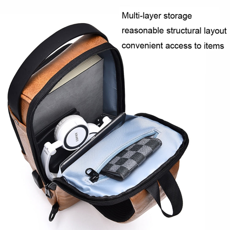 WEIXIER X318 Single Shoulder Crossbody Male Waterproof Anti-Theft Small Backpack(Light Brown) - Single-shoulder Bags by WEIXIER | Online Shopping South Africa | PMC Jewellery | Buy Now Pay Later Mobicred