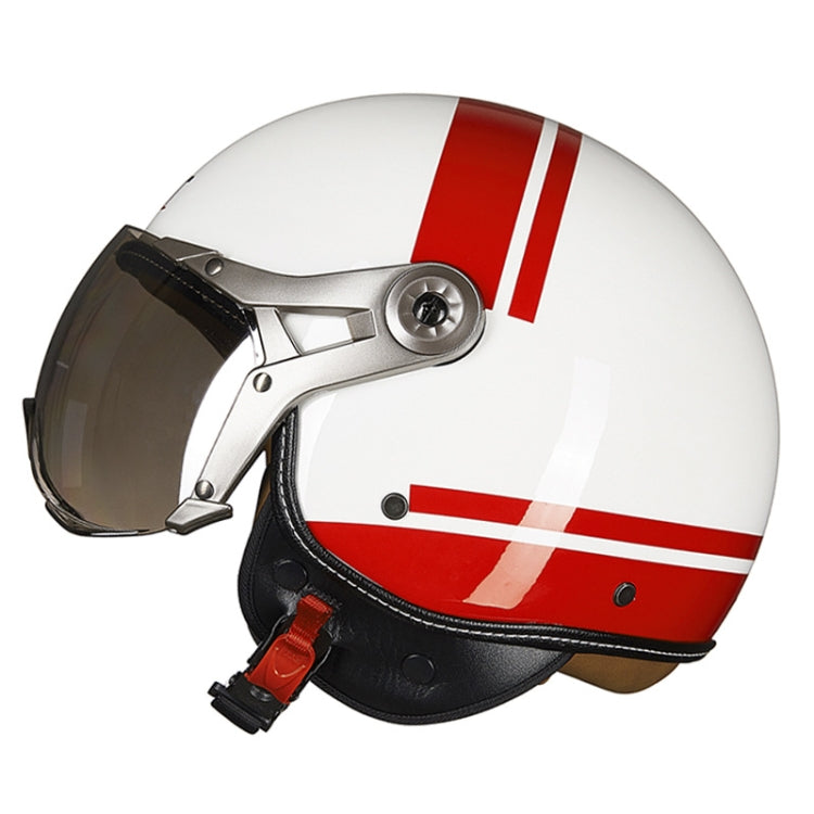 GXT Electric Vehicle Half Cover Helmet Four Seasons Retro Helmet, Size: M(Painted White Red Stripes) - Helmets by GXT | Online Shopping South Africa | PMC Jewellery | Buy Now Pay Later Mobicred