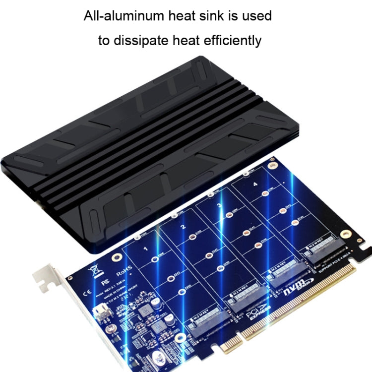NVMe M.2 MKEY SSD RAID Array Motherboard PCIE Split Card Heatsink - Add-on Cards by PMC TechLife | Online Shopping South Africa | PMC TechLife