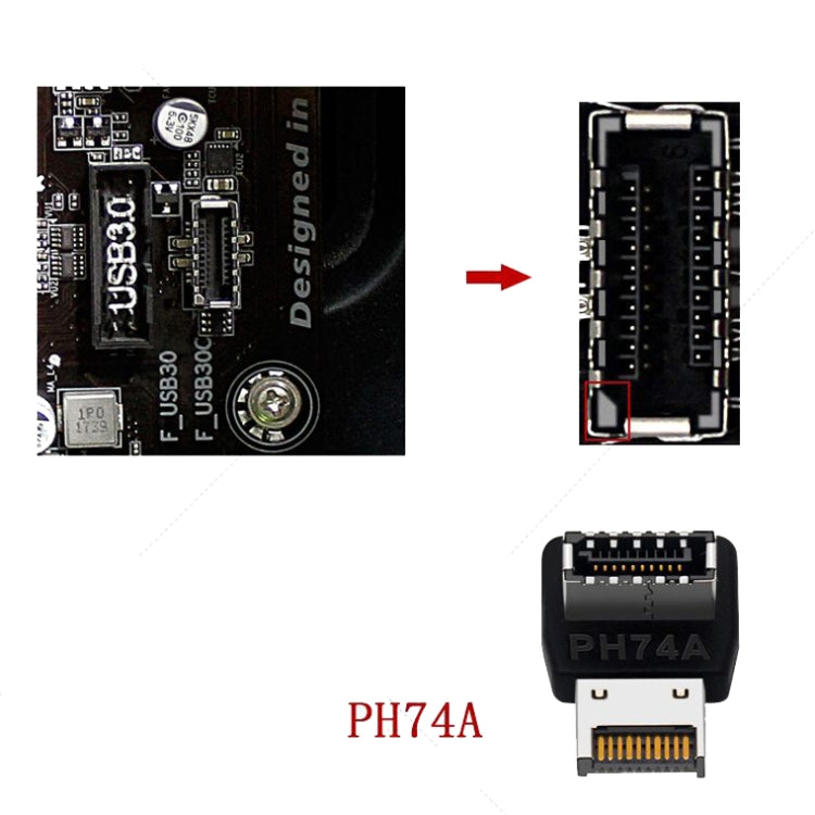 2pcs USB3.1 Type-E Computer Motherboard Interface 90 Degrees Elbow Front Type-C Adapter(PH74A) - Cable & Adapters by PMC Jewellery | Online Shopping South Africa | PMC Jewellery