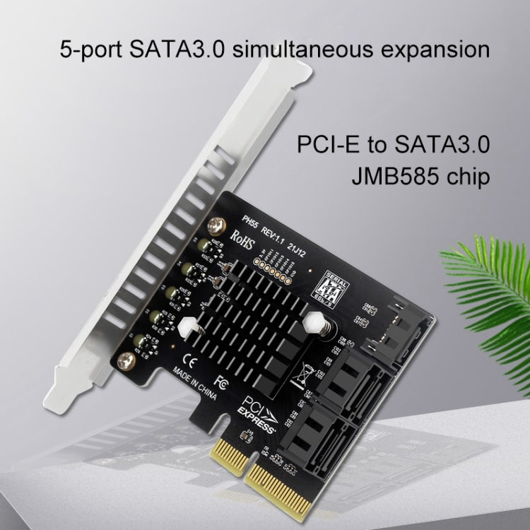 PCI-E To 5 SATA 3.0 Expansion Card(Semi High Baffle) - Add-on Cards by PMC Jewellery | Online Shopping South Africa | PMC Jewellery | Buy Now Pay Later Mobicred