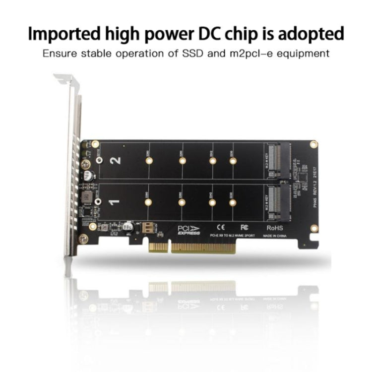PCI-E X8 Double Disk Transfer Card NVME M.2 MKEY SSD RAID Array Expansion Adapter(PH45) - Card Adapter by PMC TechLife | Online Shopping South Africa | PMC TechLife