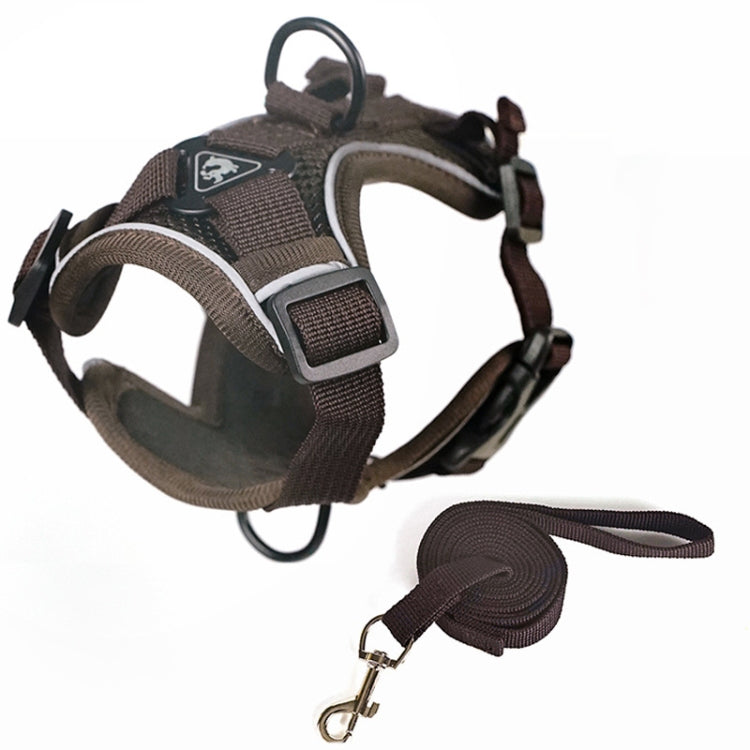 Pet Vest Harness + Traction Rope Set Reflective Breathable Dog Cat Harness, Size: L(Coffee) - Leashes by PMC TechLife | Online Shopping South Africa | PMC TechLife