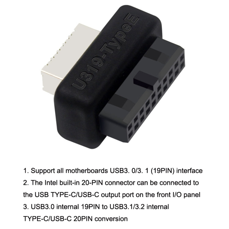2pcs Mainboard USB3 19P/20P to TYPE-E Adapter Chassis Front TYPE-C/USB-C Plug Port(Black) - Cable & Adapters by PMC TechLife | Online Shopping South Africa | PMC TechLife | Buy Now Pay Later Mobicred