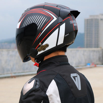 KUQIBAO Motorcycle Smart Bluetooth Sun Protection Double Lens Safety Helmet, Size: L(Bright Black Phantom Fiber+Black Tail) - Helmets by KUQIBAO | Online Shopping South Africa | PMC Jewellery | Buy Now Pay Later Mobicred