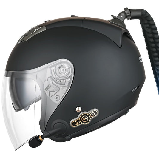 KUQIBAO Motorcycle Bluetooth Headset Double Lens Helmet With Braid, Size: M(Scrub Black) - Helmets by KUQIBAO | Online Shopping South Africa | PMC Jewellery | Buy Now Pay Later Mobicred