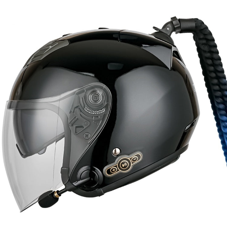 KUQIBAO Motorcycle Bluetooth Headset Double Lens Helmet With Braid, Size: M(Bright Black) - Helmets by KUQIBAO | Online Shopping South Africa | PMC Jewellery | Buy Now Pay Later Mobicred