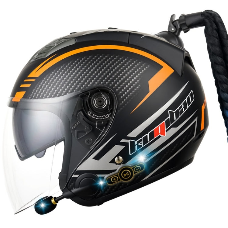 KUQIBAO Motorcycle Bluetooth Headset Double Lens Helmet With Braid, Size: XL(Fruits Black Phantom Fiber) - free shipping - PMC TechLife - Order now!