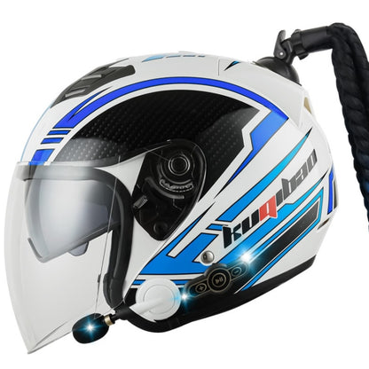 KUQIBAO Motorcycle Bluetooth Headset Double Lens Helmet With Braid, Size: XL(White Phantom Fiber) - Helmets by KUQIBAO | Online Shopping South Africa | PMC Jewellery | Buy Now Pay Later Mobicred