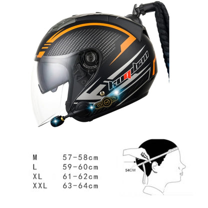 KUQIBAO Motorcycle Bluetooth Headset Double Lens Helmet With Braid, Size: XL(Bright Black) - Helmets by KUQIBAO | Online Shopping South Africa | PMC Jewellery | Buy Now Pay Later Mobicred