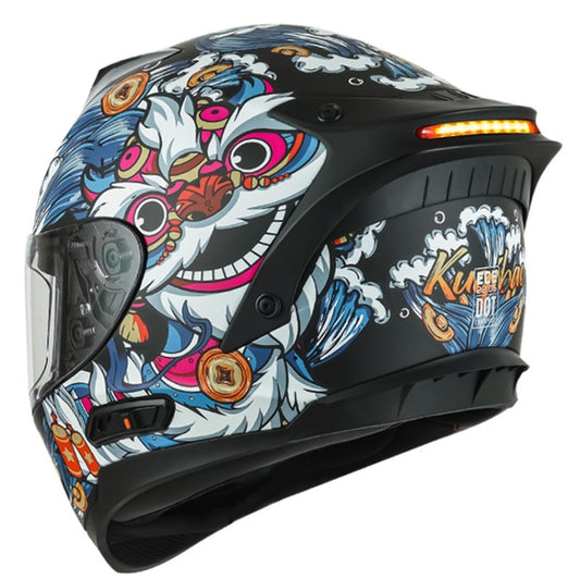 KUQIBAO Motorcycle Dual Lens Anti-Fog Helmet With LED Light, Size: XL(Matte Black Wake Lion) - Helmets by KUQIBAO | Online Shopping South Africa | PMC Jewellery | Buy Now Pay Later Mobicred