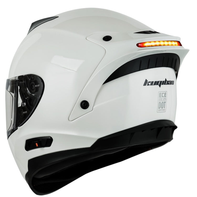 KUQIBAO Motorcycle Dual Lens Anti-Fog Helmet With LED Light, Size: XXL(White) - Helmets by KUQIBAO | Online Shopping South Africa | PMC Jewellery | Buy Now Pay Later Mobicred