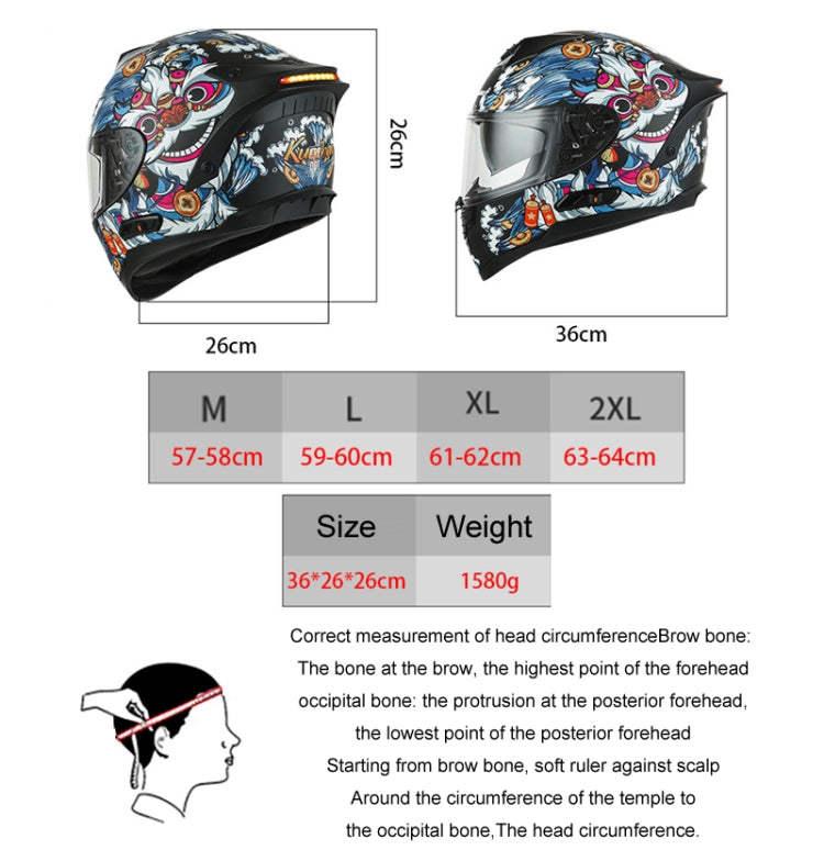 KUQIBAO Motorcycle Dual Lens Anti-Fog Helmet With LED Light, Size: XL(Bright Black Wake Lion) - Helmets by KUQIBAO | Online Shopping South Africa | PMC Jewellery | Buy Now Pay Later Mobicred