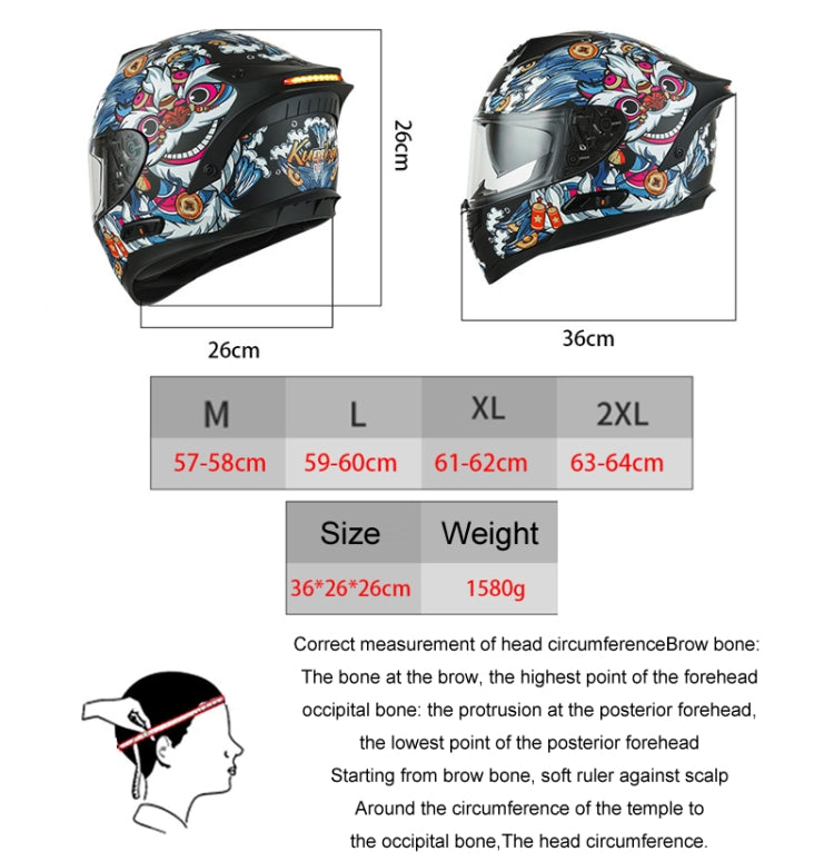 KUQIBAO Motorcycle Dual Lens Anti-Fog Helmet With LED Light, Size: XXL(Matte Black) - Helmets by KUQIBAO | Online Shopping South Africa | PMC Jewellery | Buy Now Pay Later Mobicred