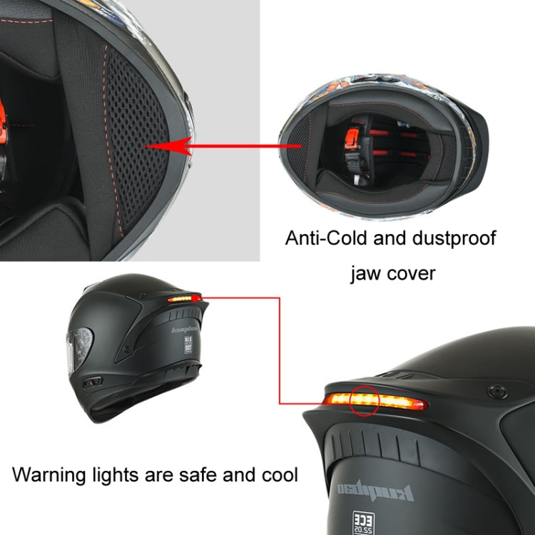 KUQIBAO Motorcycle Dual Lens Anti-Fog Helmet With LED Light, Size: XL(Bright Black Wake Lion) - Helmets by KUQIBAO | Online Shopping South Africa | PMC Jewellery | Buy Now Pay Later Mobicred