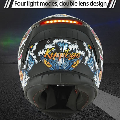 KUQIBAO Motorcycle Dual Lens Anti-Fog Helmet With LED Light, Size: M(White) - Helmets by KUQIBAO | Online Shopping South Africa | PMC Jewellery | Buy Now Pay Later Mobicred
