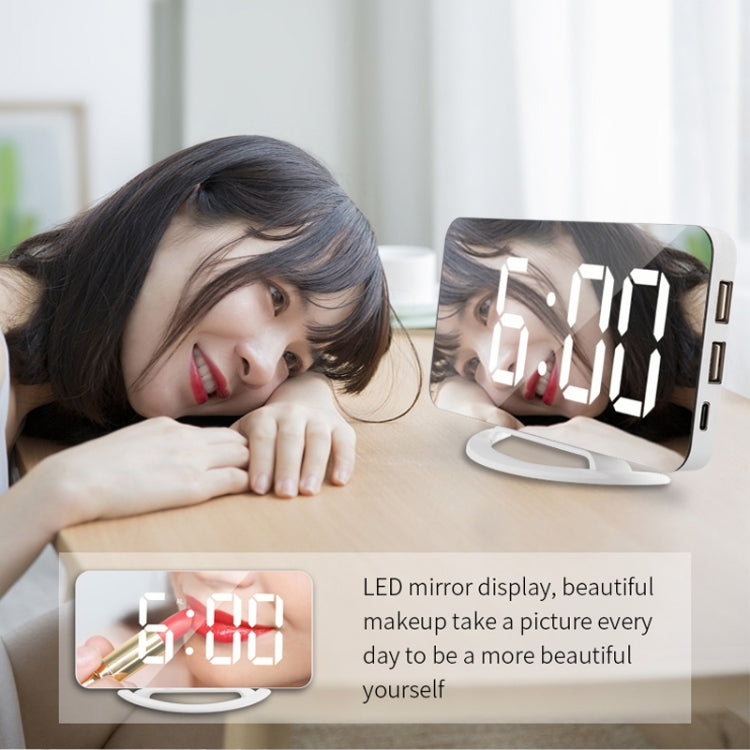 TS-8201 LED Digital Mirror Alarm Clock Big Screen Dual USB Desktop Table Clock, Color: White Shell White Light - Alarm Clocks by PMc TechLife | Online Shopping South Africa | PMc TechLife | Buy Now Pay Later Mobicred